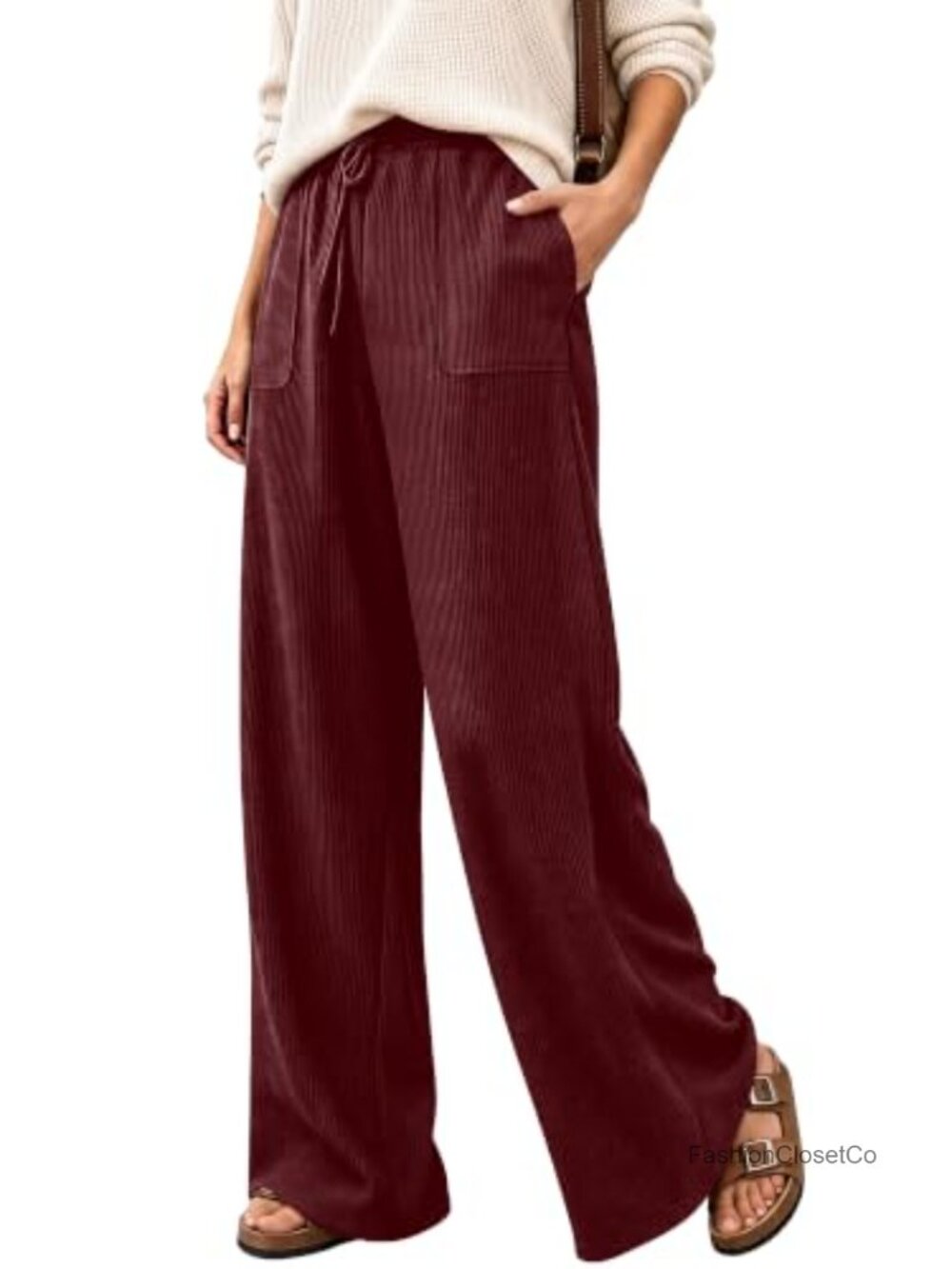 Corduroy Wide Leg Pants High Waist Elastic Drawstring Pockets